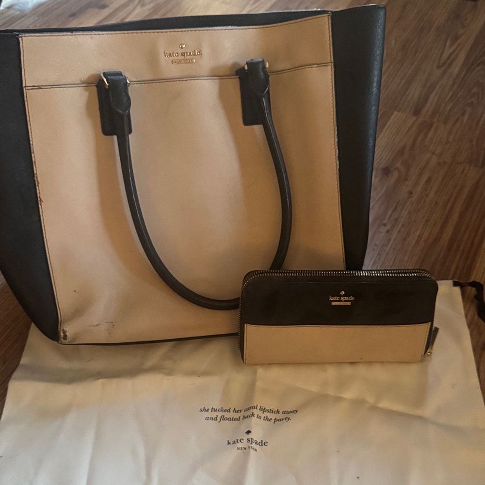 Kate Spade Black and Cream Tote with Wallet